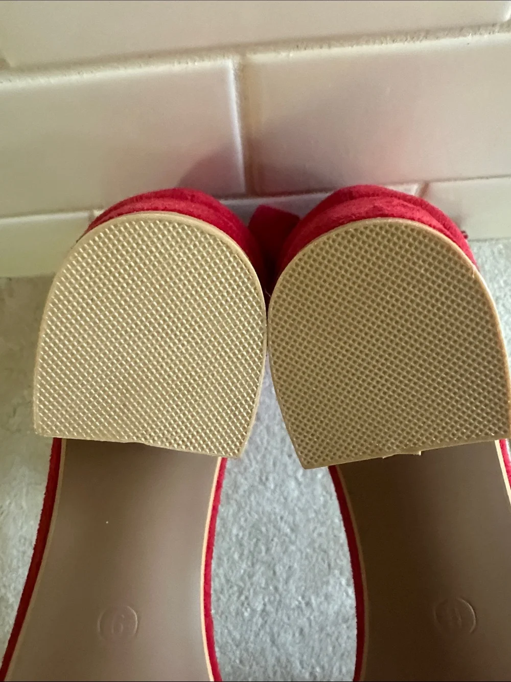 Allegra K Red Faux Suede Ankle-Strap Block Heel Sandals